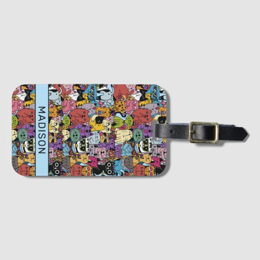 Aangepaste naam Grappige katten Illustratie Bagagelabel (Voorkant (horizontaal))