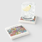 Aangepaste naam Grappige katten Illustratie Stenen Onderzetter (Zijkant)