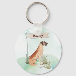 Aangepaste naam: Great Dane Pet Dog Sleutelhanger