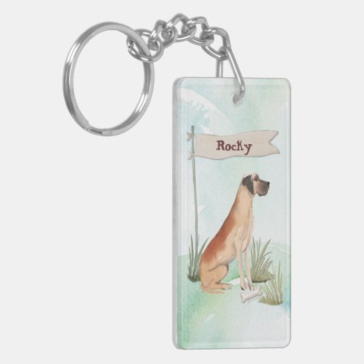 Aangepaste naam: Great Dane Pet Dog Sleutelhanger (Voorkant Links)