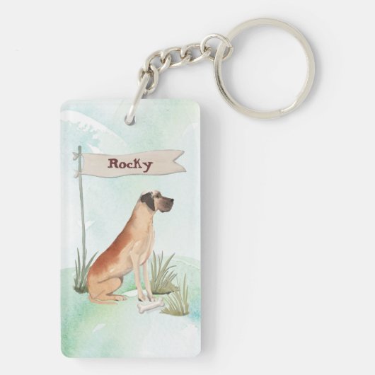 Aangepaste naam: Great Dane Pet Dog Sleutelhanger (achterkant)