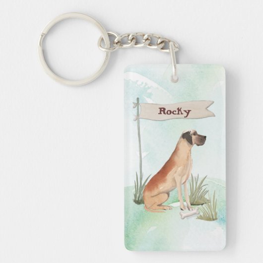 Aangepaste naam: Great Dane Pet Dog Sleutelhanger (Voorkant)