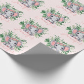Aangepaste Naam Greenery Elephant Baby Girl Pink Cadeaupapier (Hoek)