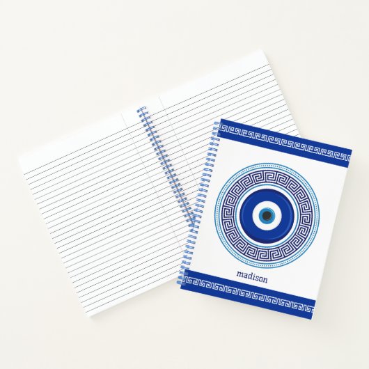 Aangepaste naam Grieks patroon Evil Eye Nazar Notitieboek (Binnen)