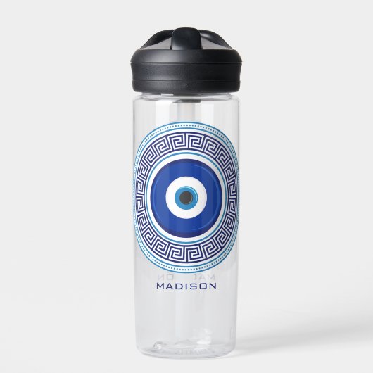 Aangepaste naam Grieks patroon Evil Eye Nazar Waterfles (Voorkant)