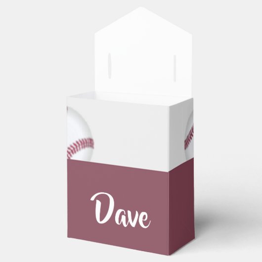 Aangepaste naam grijs baseball-patroon bedankdoosjes (Geopend)