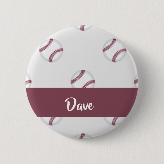 Aangepaste naam grijs baseball-patroon ronde button 5,7 cm (Voorkant)
