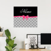 Aangepaste naam grijs marokcan patroon roze glitte poster (Thuiskantoor)