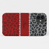 Aangepaste naam grijs rood luippatroon Case-Mate iPhone case (Achterkant (horizontaal))