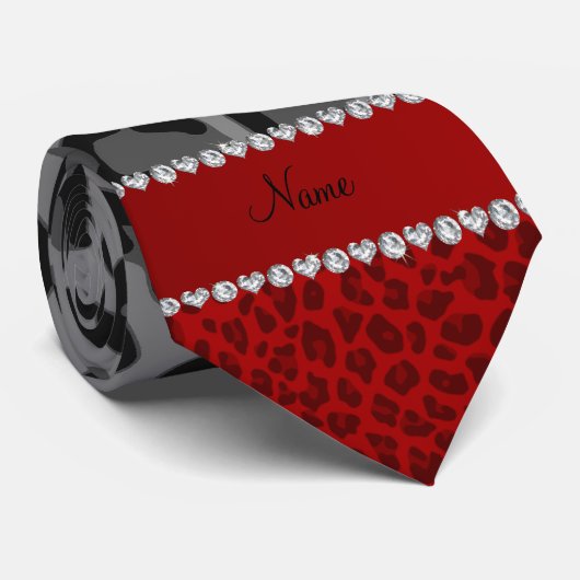 Aangepaste naam grijs rood luippatroon stropdas (Opgerold)