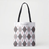 Aangepaste naam: grijs witte zwarte rode argyle tote bag (Voorkant)