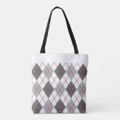 Aangepaste naam: grijs witte zwarte rode argyle tote bag (Achterkant)