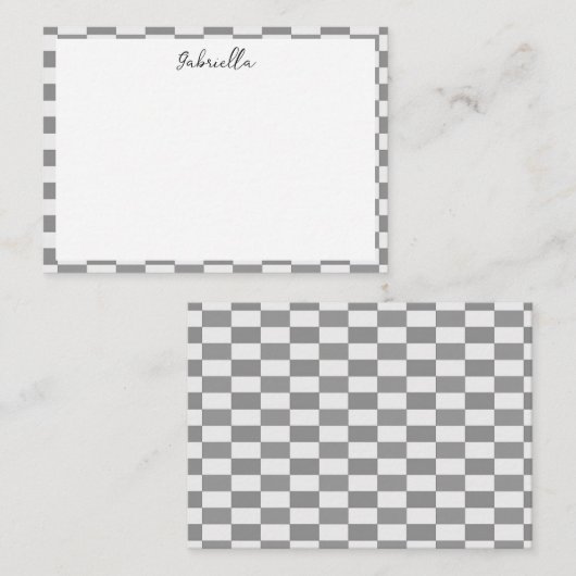 Aangepaste naam grijze blokken patroon notitiekaartje (Voorkant / Achterkant)