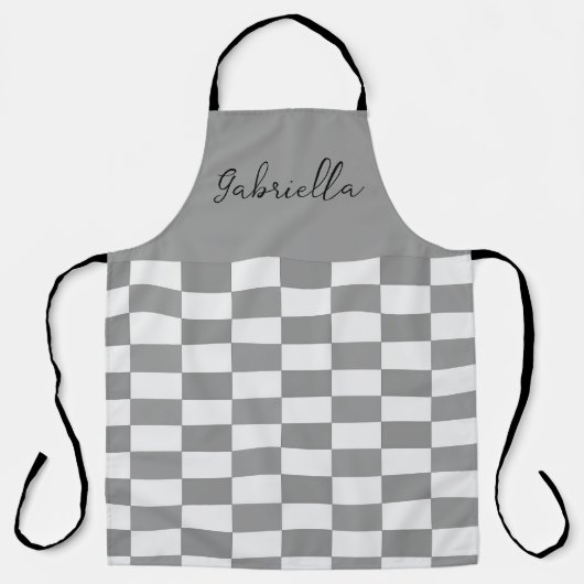 Aangepaste naam grijze blokken patroon schort (Voorkant)