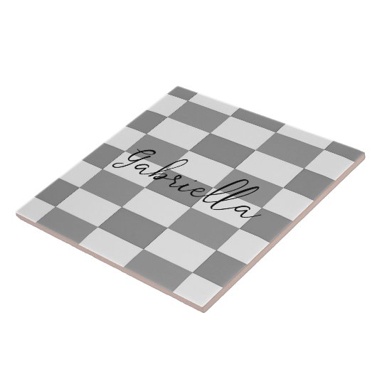 Aangepaste naam grijze blokken patroon tegeltje (Zijkant)