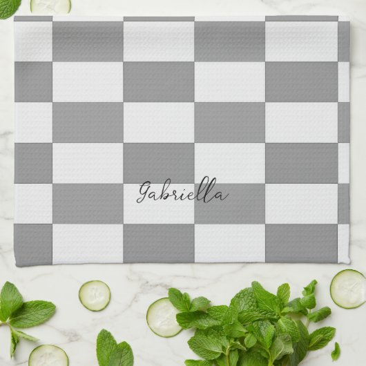 Aangepaste naam grijze blokken patroon theedoek (Gevouwen)