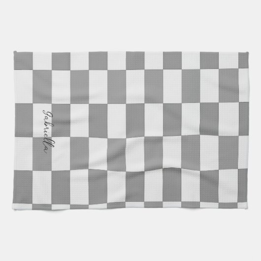 Aangepaste naam grijze blokken patroon theedoek (Horizontaal)