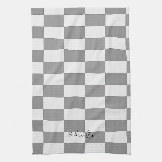 Aangepaste naam grijze blokken patroon theedoek (Verticaal)