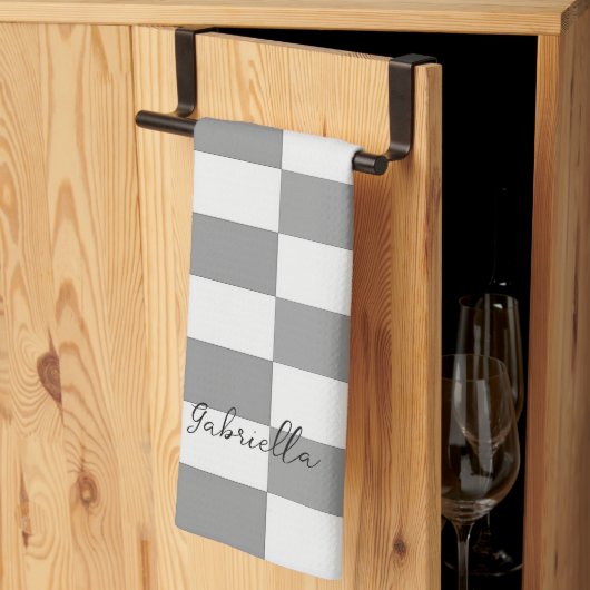 Aangepaste naam grijze blokken patroon theedoek (Derde Gevouwen)