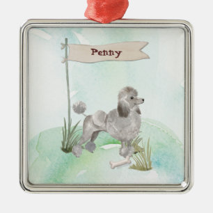 Aangepaste naam Grijze Poodle Huisdier Hond Metalen Ornament
