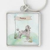Aangepaste naam Grijze Poodle Huisdier Hond Sleutelhanger (Voorkant)