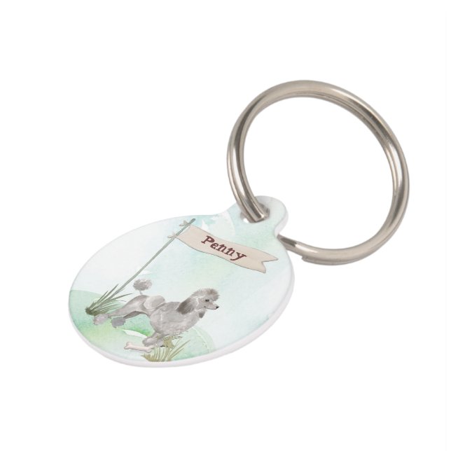 Aangepaste naam grijze portaalpagina huisdierpenning (Zijkant)