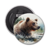 Aangepaste naam Grizzly Beer Wildlife Natuur Art Button Flesopener (Voorkant)