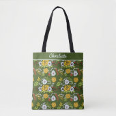 Aangepaste naam groen bloem naadloos patroon tote bag (Voorkant)