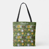 Aangepaste naam groen bloem naadloos patroon tote bag (Achterkant)