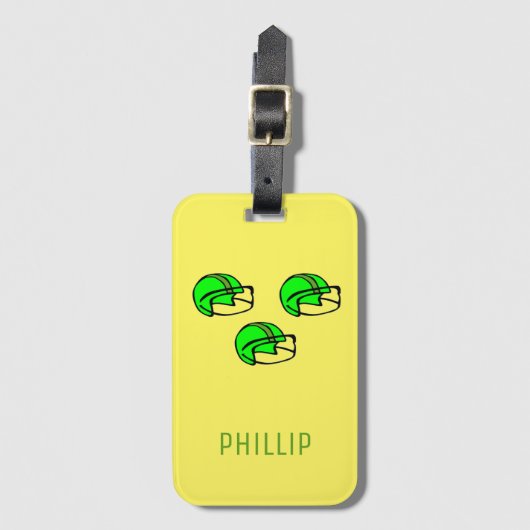 Aangepaste naam groen footballs helm geel bagagelabel (Voorkant (verticaal))