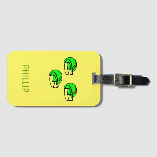 Aangepaste naam groen footballs helm geel bagagelabel (Voorkant (horizontaal))