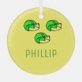 Aangepaste naam groen footballs helm geel glas ornament (Voorkant)