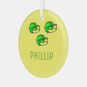 Aangepaste naam groen footballs helm geel glas ornament (Voorkant links)