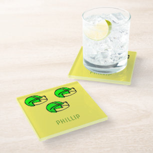 Aangepaste naam groen footballs helm geel glazen onderzetter