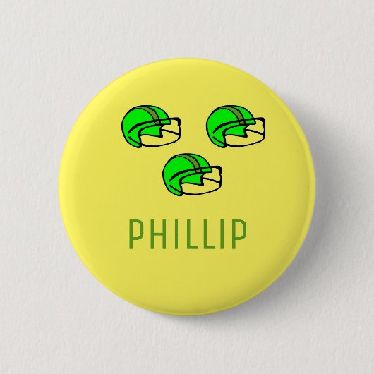 Aangepaste naam groen footballs helm geel ronde button 5,7 cm (Voorkant)