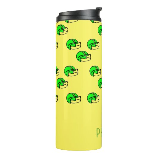 Aangepaste naam groen footballs helm geel thermosbeker (Gedraaid links)
