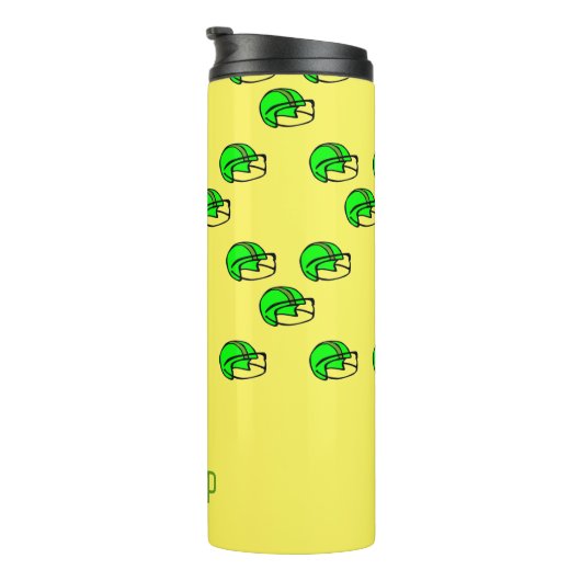 Aangepaste naam groen footballs helm geel thermosbeker (Geroteerd rechts)