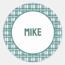 Aangepaste naam | Groen geruit Ronde Sticker