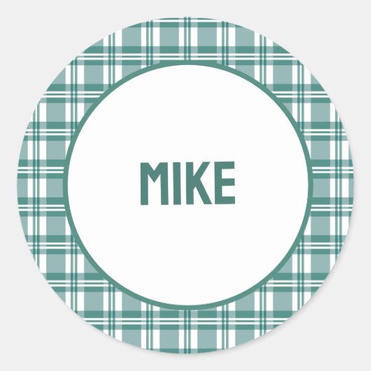Aangepaste naam | Groen geruit Ronde Sticker (Voorkant)