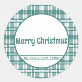 Aangepaste naam | Groen geruit | Vrolijk kerstfees Ronde Sticker