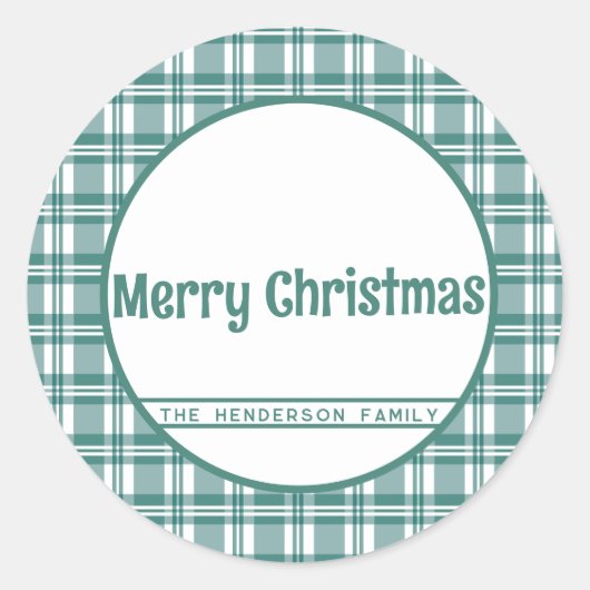 Aangepaste naam | Groen geruit | Vrolijk kerstfees Ronde Sticker (Voorkant)