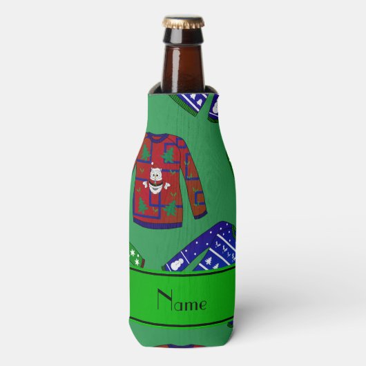 Aangepaste naam groen geveesdroogd kerstfeest flesjeskoeler (Fles Voorkant)