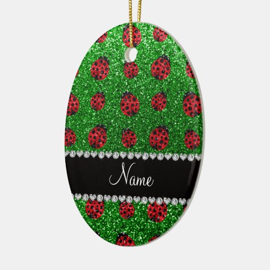 Aangepaste naam groen glitter ladybug keramisch ornament (Links)