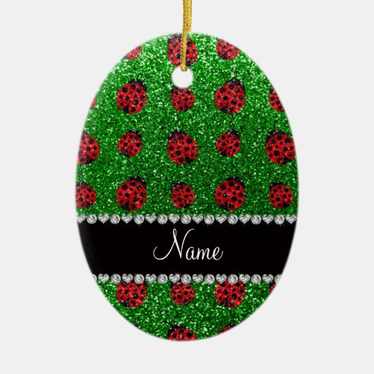 Aangepaste naam groen glitter ladybug keramisch ornament (Voorkant)
