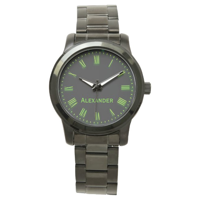 Aangepaste naam Groen Zwart Klassiek Elegant Roman Horloge (Voorkant)