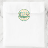 Aangepaste naam groene alligator met zeemeeuwstipp ronde sticker (Tas)