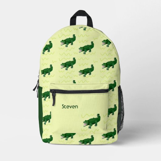 Aangepaste naam groene alligator op geel bedrukte rugzak (Voorkant)