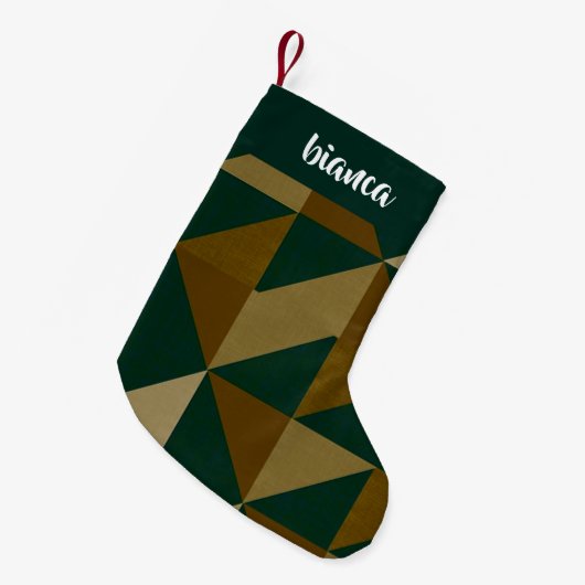 Aangepaste naam groene en bruine vormen kleine kerstsok (Voorkant (Hangend))