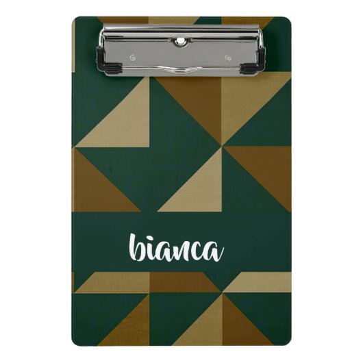 Aangepaste naam groene en bruine vormen mini klembord (Voorkant)