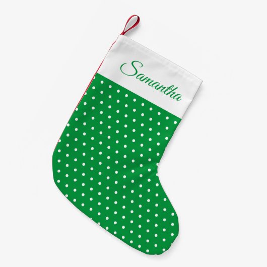 Aangepaste naam Groene en Witte Polka Dot Kleine Kerstsok (Voorkant (Hangend))
